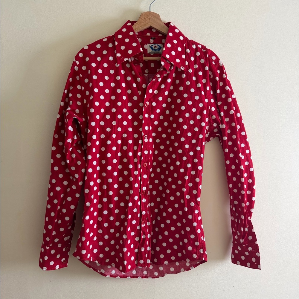 Men's Red Polka Dot Long-Sleeve Button-Down Shirt Vintage Vibe - MadCap England